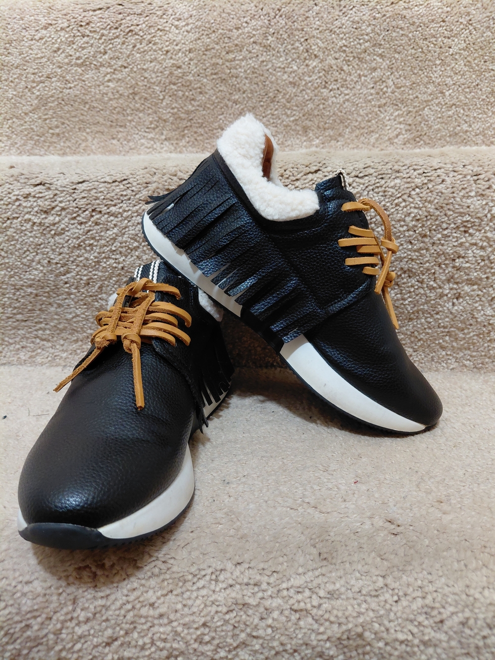 ShuShop Black Sneakers with Tan Laces and White Soles NWOT